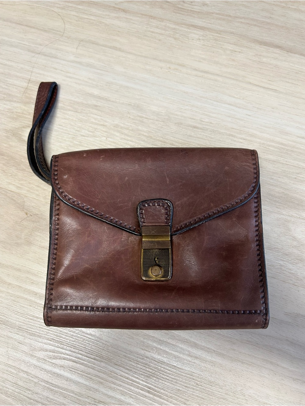 Bally Italy Vintage Brown Leather Clutch Wristlet Distressed Unisex